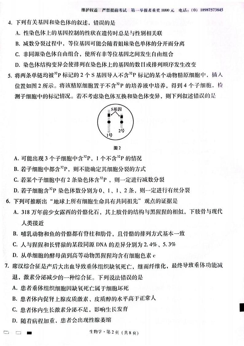 生物丨云南省云南师大附中2025届高三11月高考适应性月考卷（六）生物试卷及答案第2页