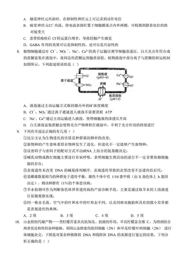 生物丨重庆市西南大学附属中学校2025届高三上学期11月阶段性检测（二）生物试卷及答案第3页