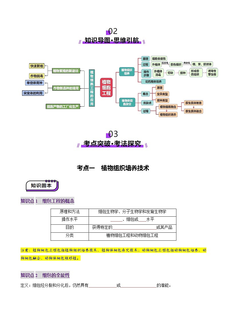 2025年新高考生物一轮复习第10单元生物技术与工程第39讲植物细胞工程（讲义）（学生版）第3页