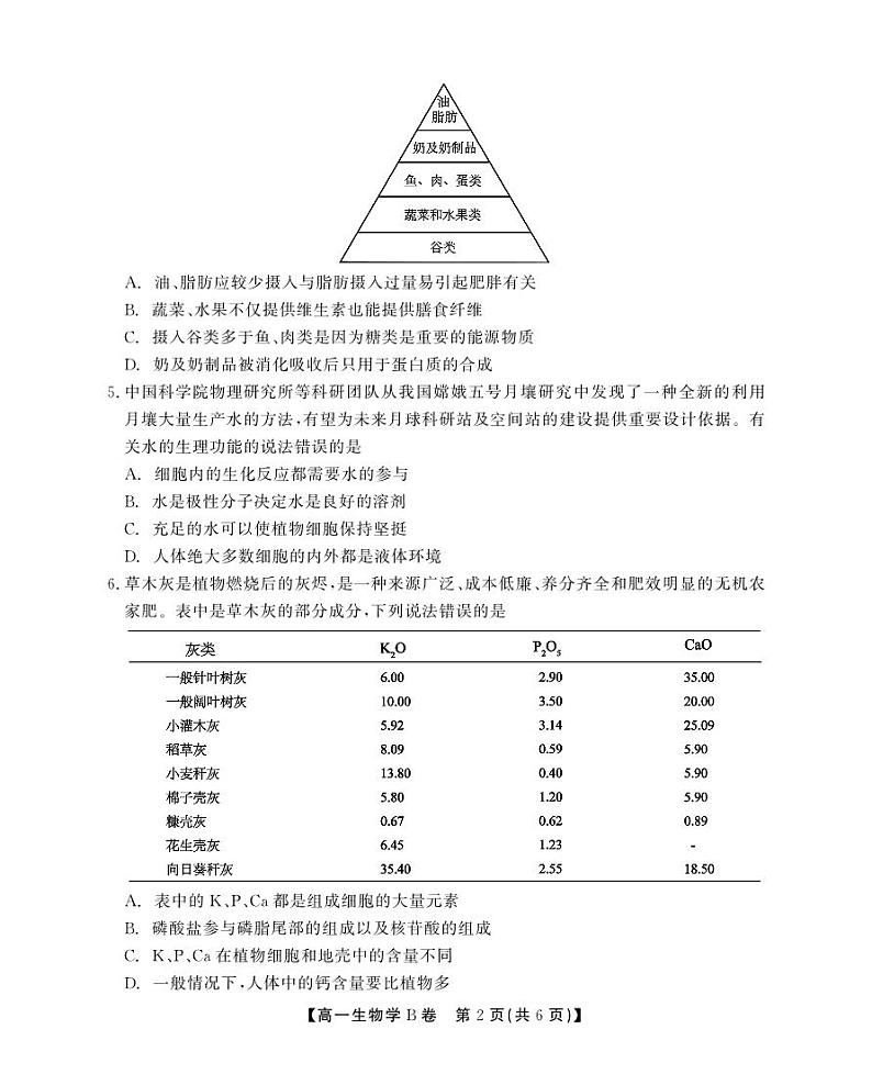 安徽省鼎尖教育2024-2025学年高一上学期11月期中考试生物B卷试题第2页