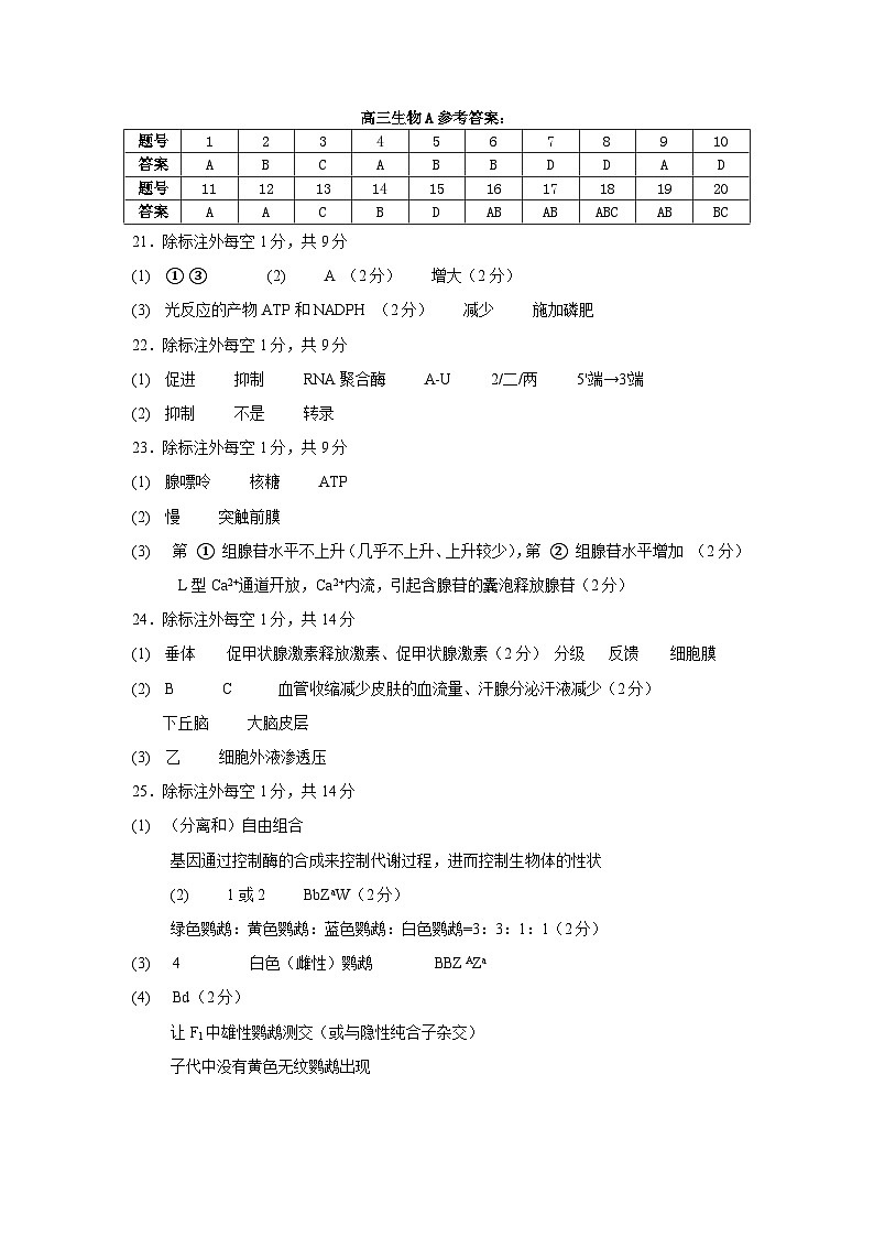 辽宁省鞍山市普通高中2025届高三年级上学期第三次月考生物答案第1页