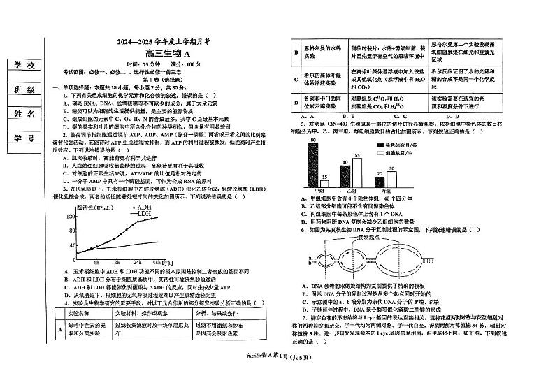 辽宁省鞍山市普通高中2025届高三年级上学期第三次月考生物第1页
