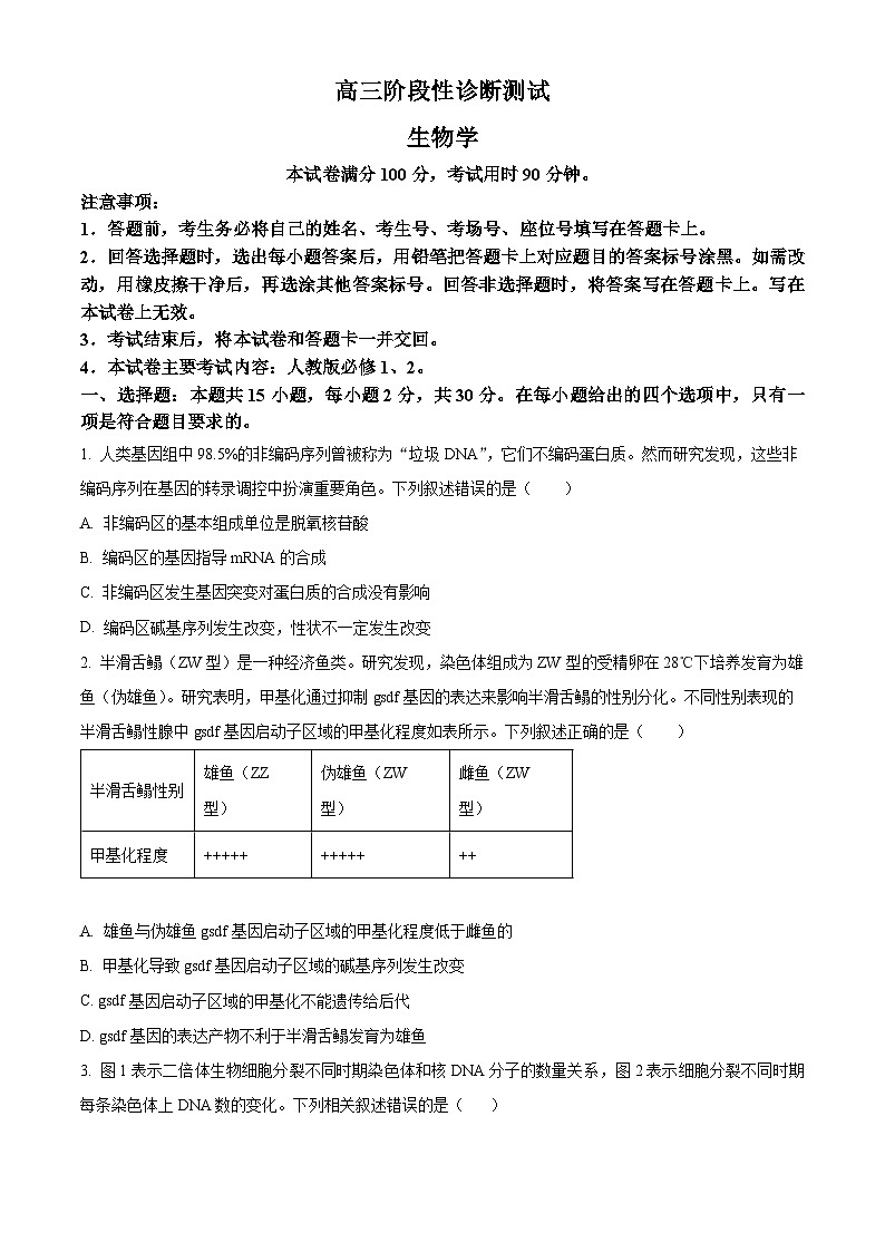 河南省新乡市名校2024-2025学年高三上学期期中联考生物试题无答案第1页