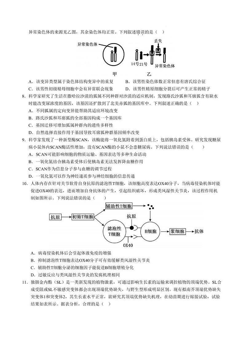 生物丨八省联考2025届高三1月考试考前猜想卷生物试卷及答案（一）第3页