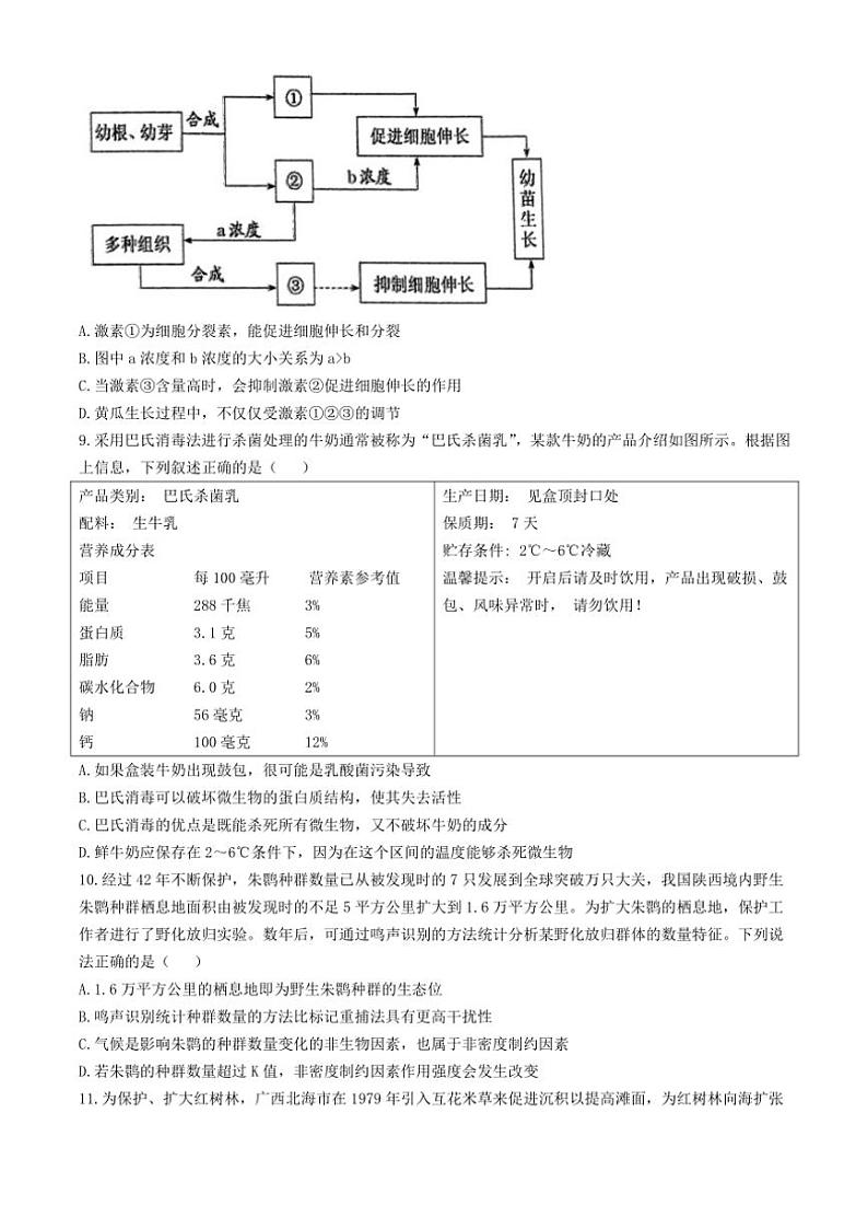 2024～2025学年广西壮族自治区柳州市柳州铁一中学高二(上)12月月考生物试卷(含答案)第3页