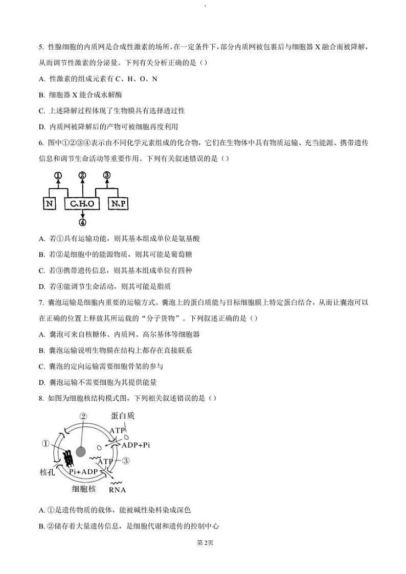 2024～2025学年吉林省长春市第十一高中等三校高一(上)第三学程月考生物试卷(含答案)第2页