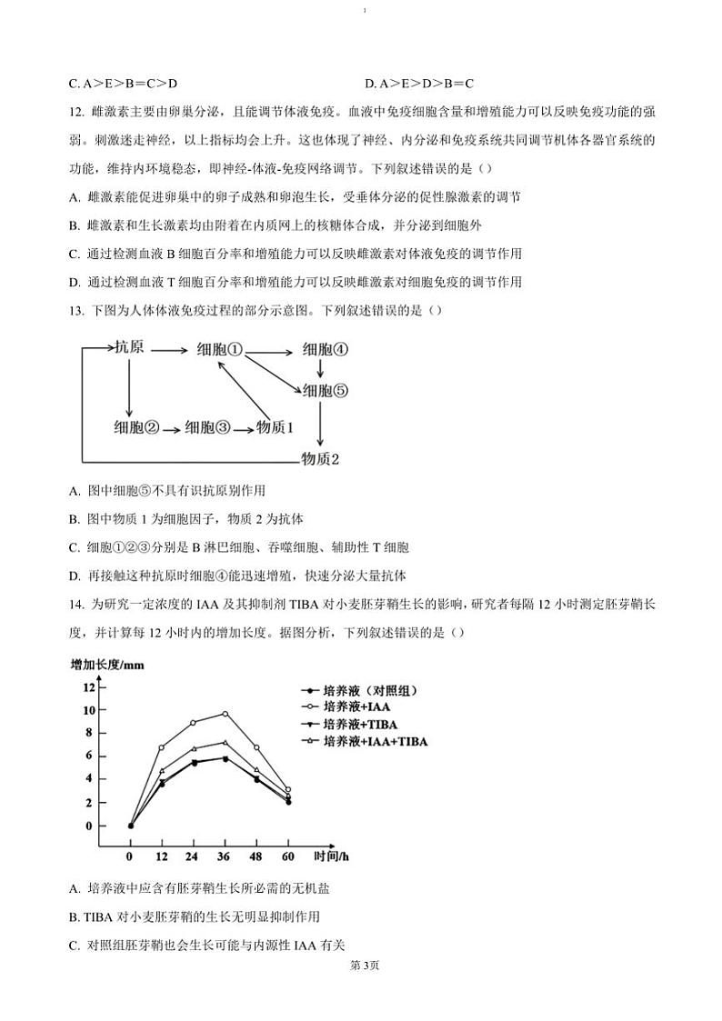 2024～2025学年浙江省温州市环大罗山联盟高二(上)期中联考(月考)生物试卷(含答案)第3页
