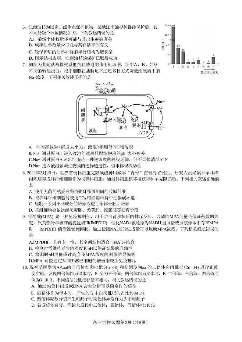 生物丨浙江省县域教研联盟2025届高三12月模拟联考考试生物试卷及答案第2页
