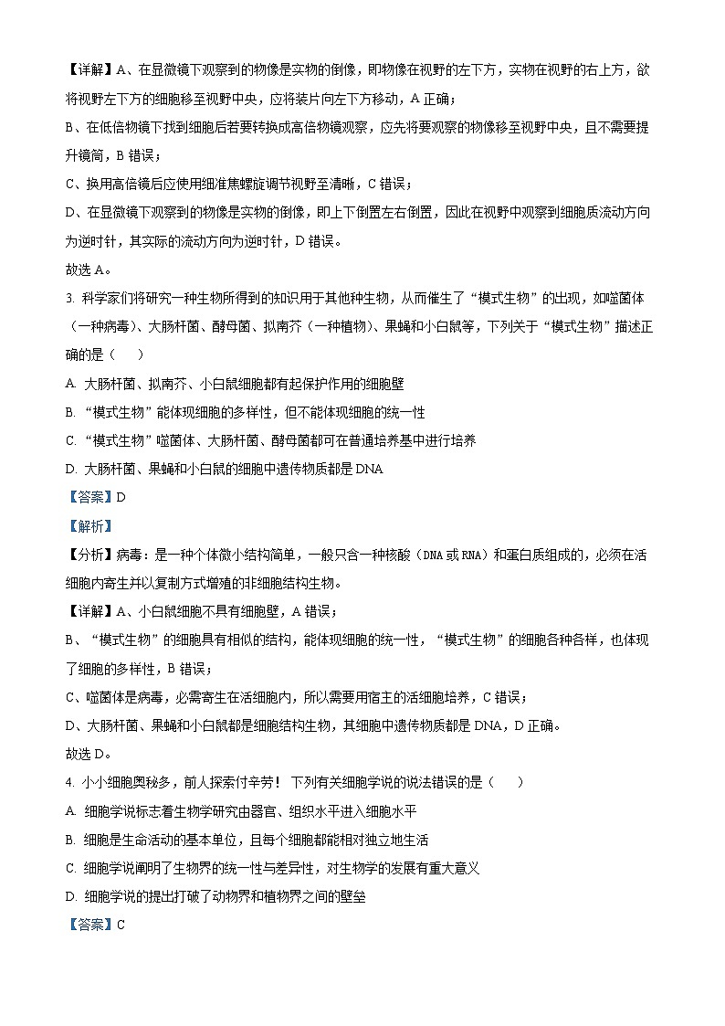 广东省惠州市博罗县2024-2025学年高一上学期11月期中生物试题含解析第2页