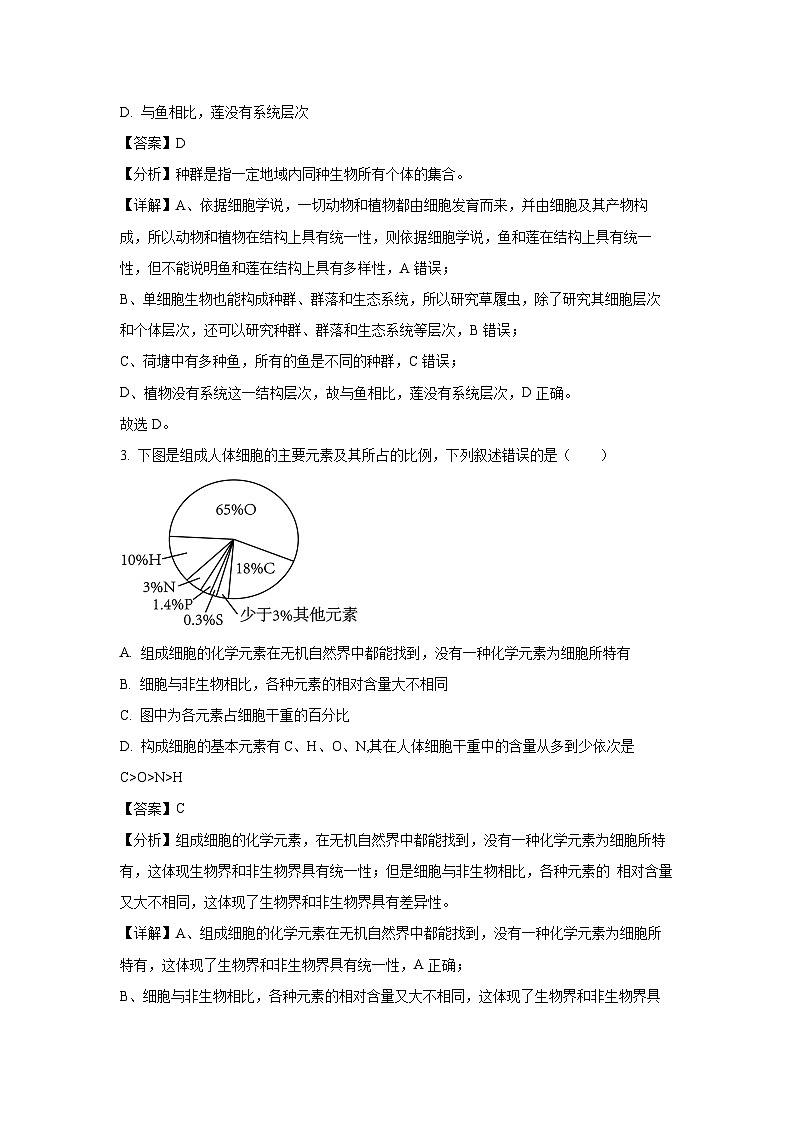 湖北省部分高中2024-2025学年高一(上)11月期中生物试卷(解析版)第2页