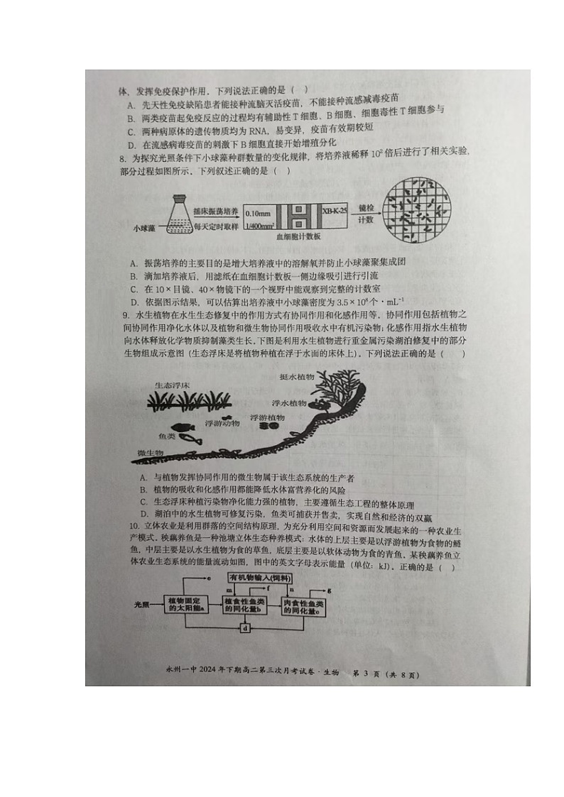 湖南省永州市第一中学2024-2025学年高二上学期第三次月考生物试题第3页