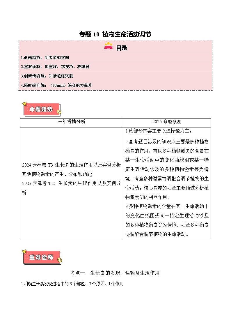 专题10 植物生命活动调节-2025年高考生物 热点 重点 难点 专练（天津专用）（解析版）第1页