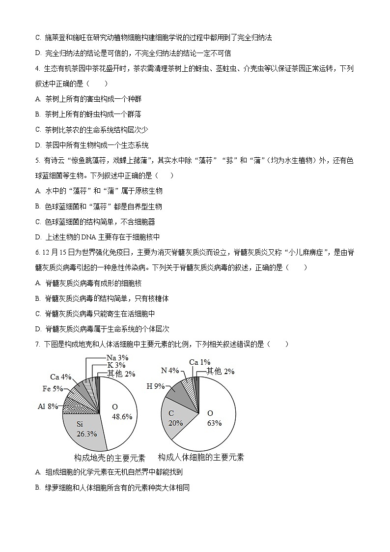 内蒙古鄂尔多斯市西四旗2024-2025学年高一上学期期中考试生物试题  Word版无答案第2页