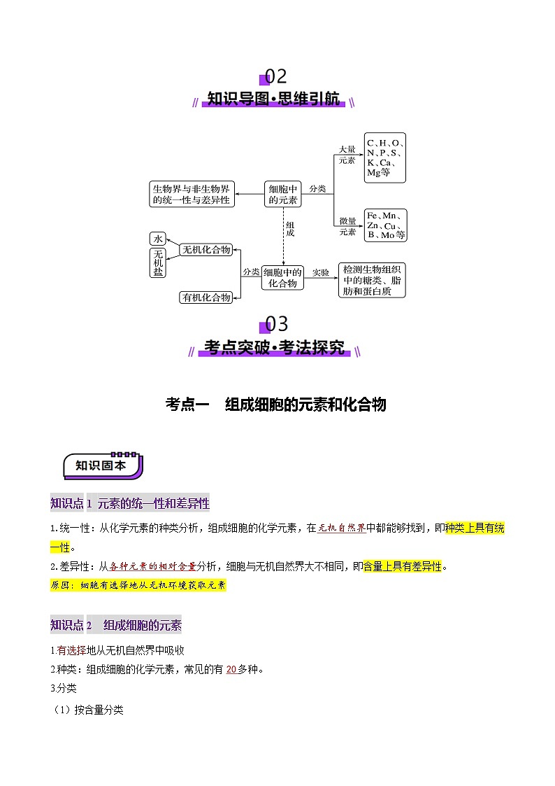 第02讲 细胞中的元素和化合物（讲义）（原卷版）第3页