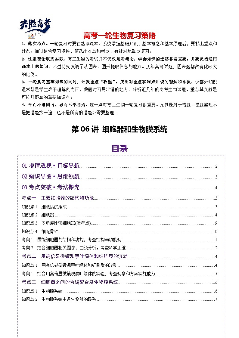 第06讲 细胞器和生物膜系统（讲义）（解析版）第1页