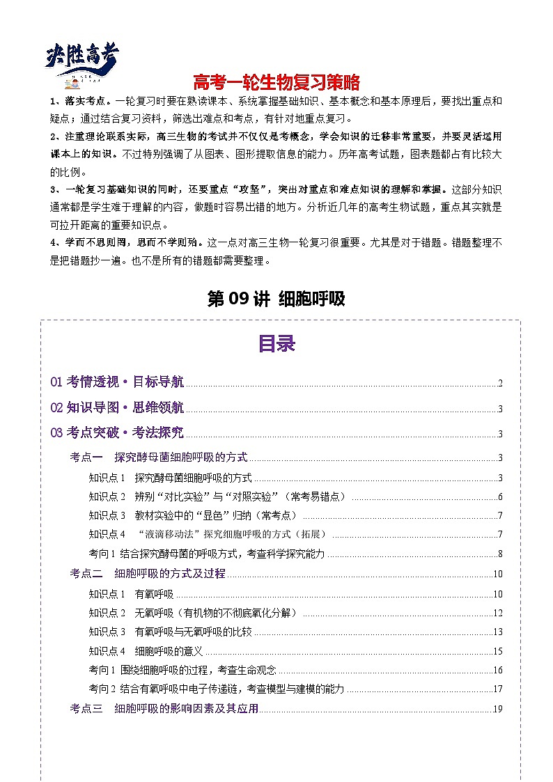 第09讲 细胞呼吸（讲义）（解析版）第1页