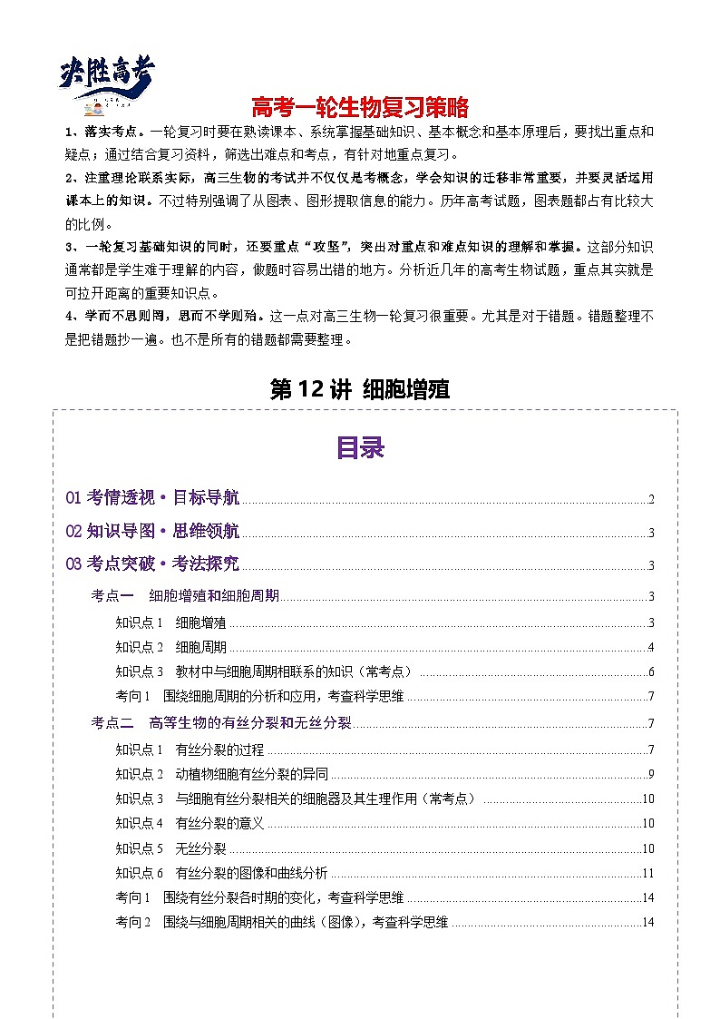 第12讲 细胞增殖（讲义）（原卷版）第1页