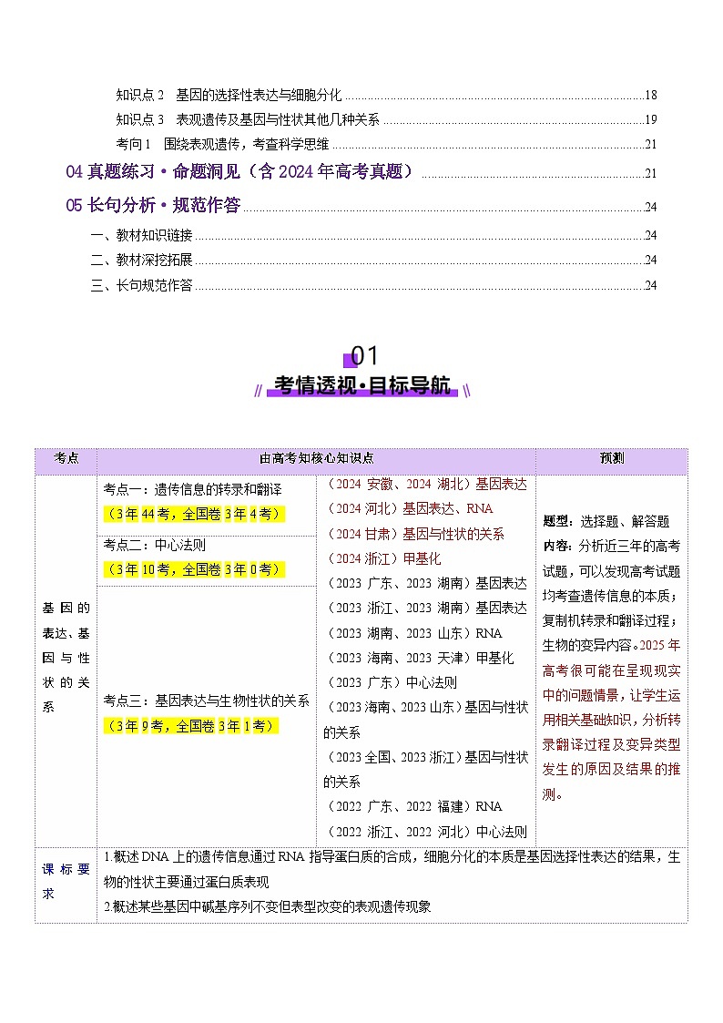第21讲 基因的表达、基因与性状的关系（讲义）（原卷版）第2页