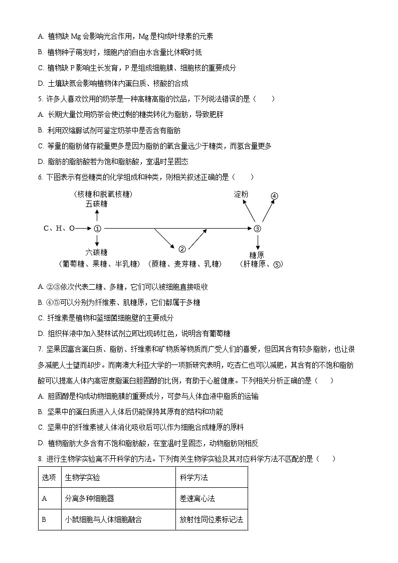 福建省三明市2024-2025学年高一上学期四校联考期中生物试题（原卷版）-A4第2页