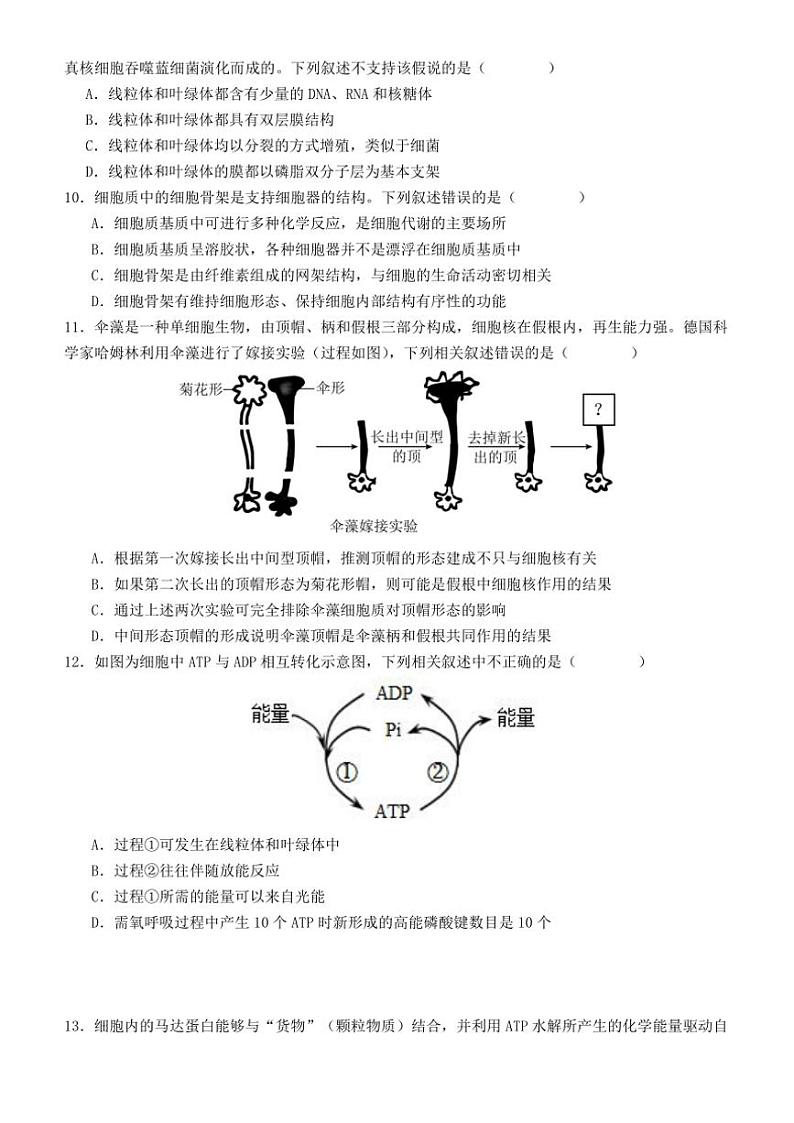 2024～2025学年福建省龙岩市第一中学高一(上)第二次月考生物试卷(含解析)第3页