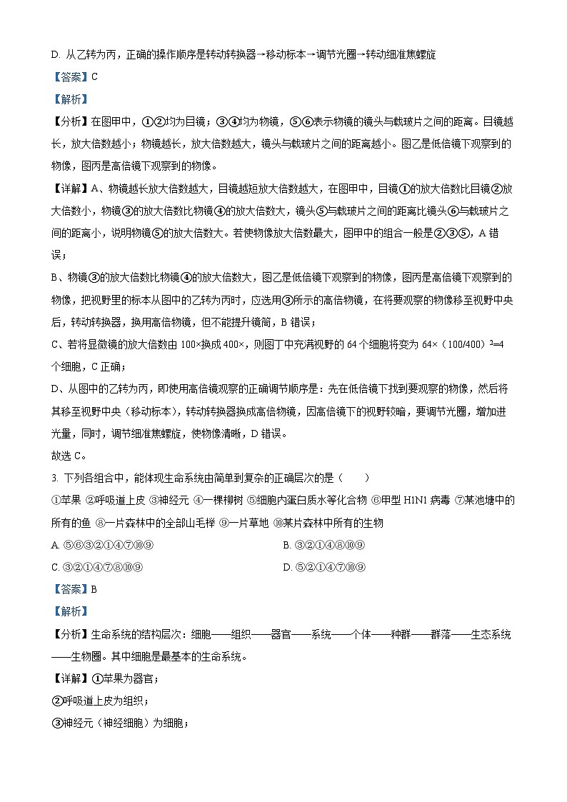 四川省自贡市荣县中学2024-2025学年高一上学期第一次月考生物试题 Word版含解析第2页