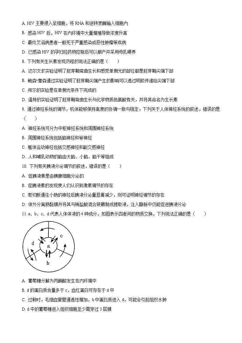 浙江省六校联盟2024-2025学年高二上学期期中联考生物试题 Word版无答案第2页
