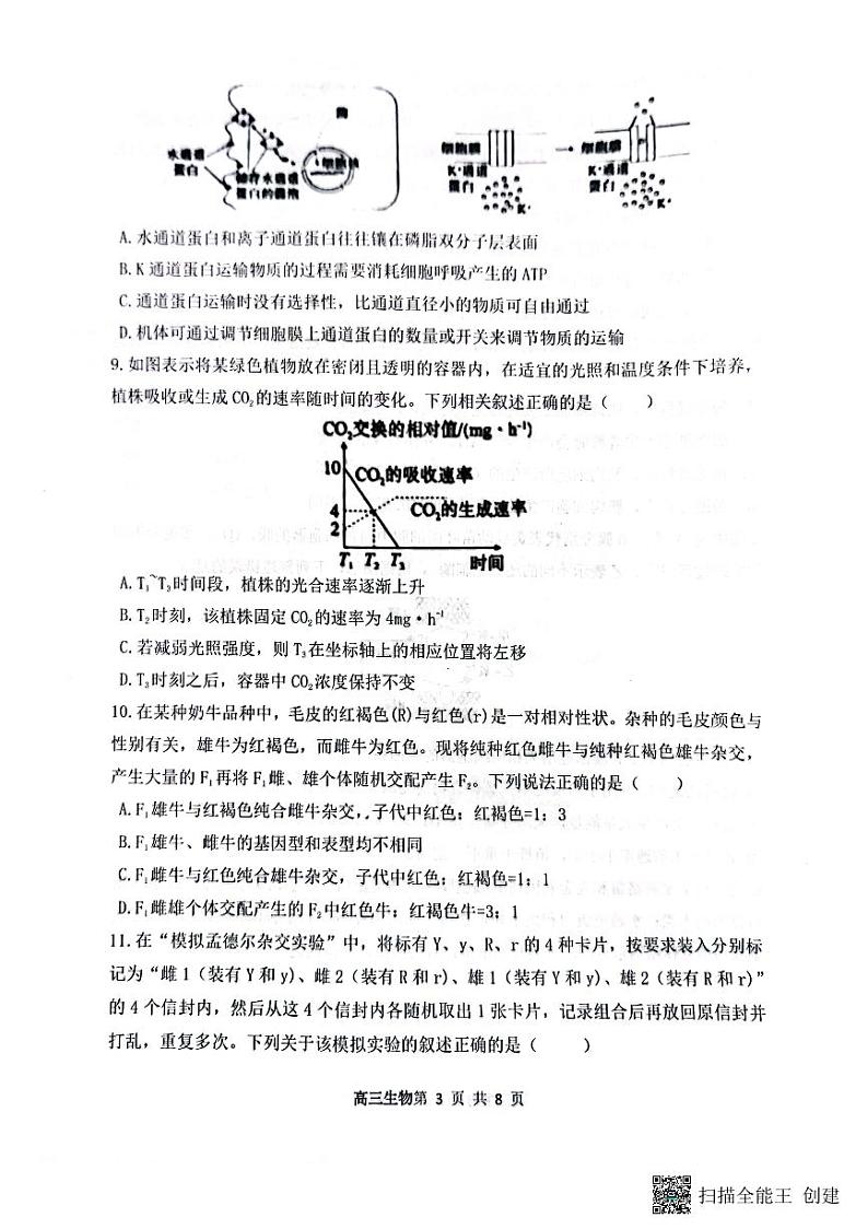 山西省大同市第一中学校2024-2025学年高三上学期9月月考生物第3页