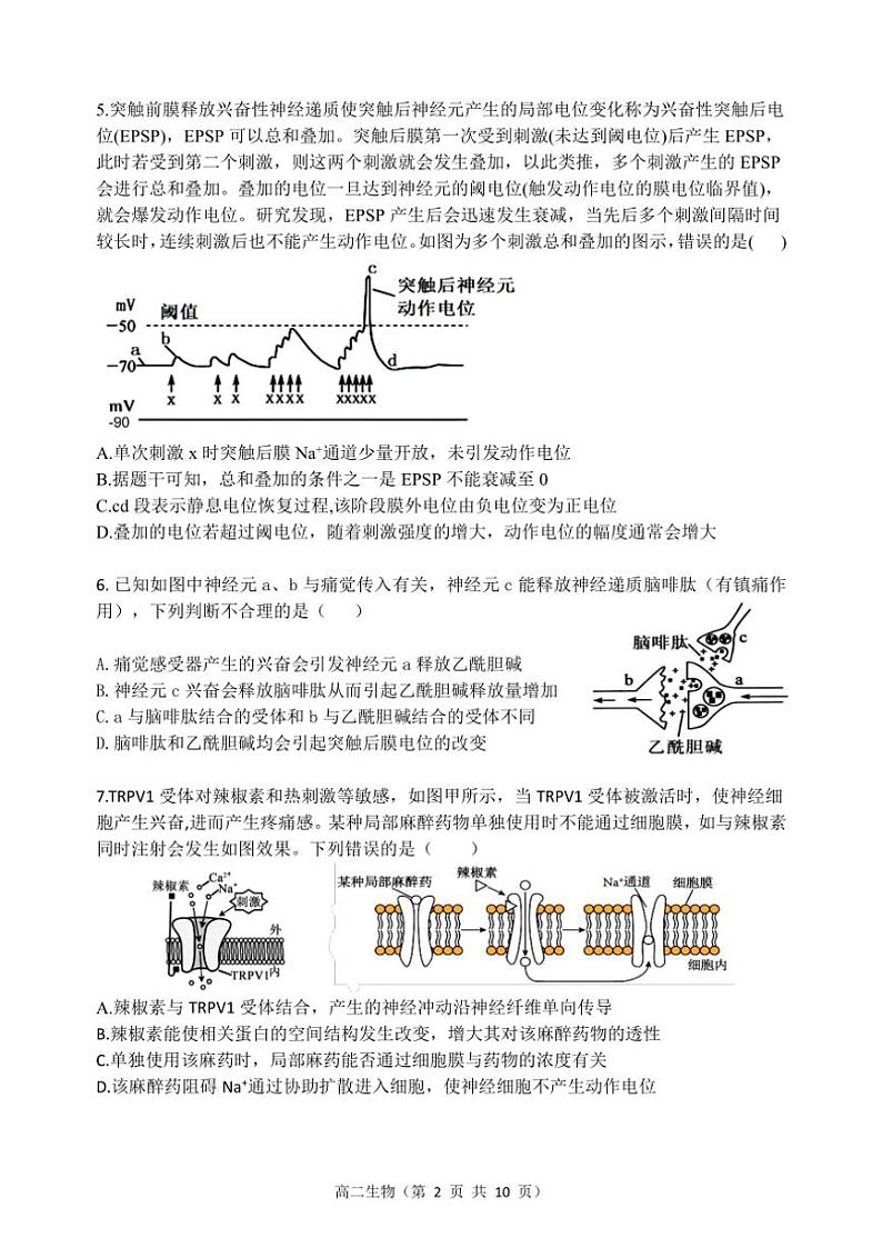 2024～2025学年福建省福州市马尾第一中学等六校高二(上)期中联考(月考)生物试卷(含答案)第2页