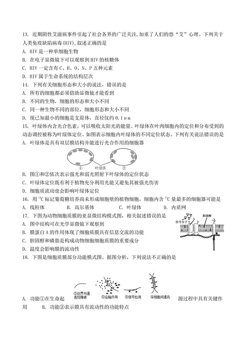 2024～2025学年江苏省扬州市八校高一(上)12月学情检测试卷生物(含答案)第3页