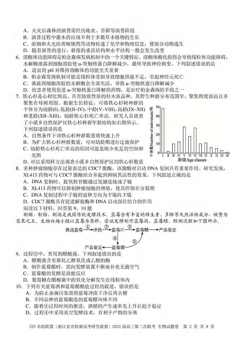 生物丨Z20名校联盟浙江省2025届高三上学期12月第二次联考生物试卷及答案第2页