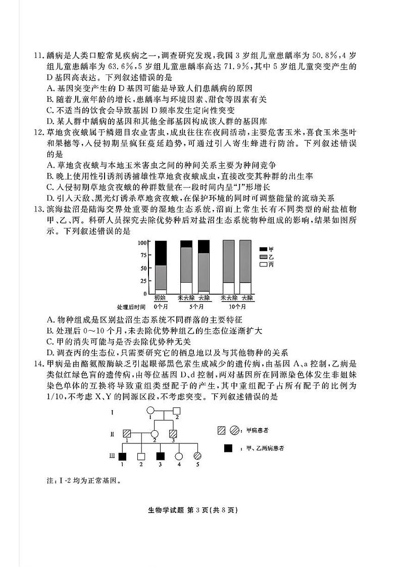 2025广东省衡水金卷高三上学期12月联考生物试题扫描版含答案第3页