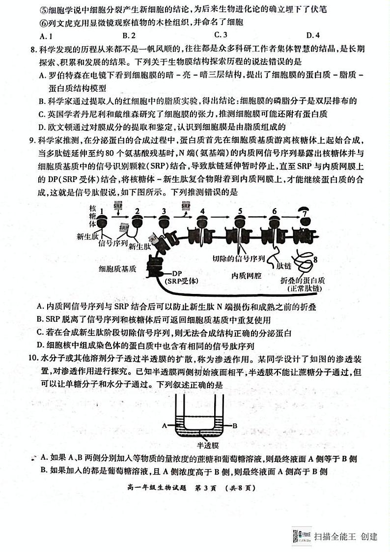 河南省南阳市六校2024-2025学年高一上学期12月月考生物试题第3页