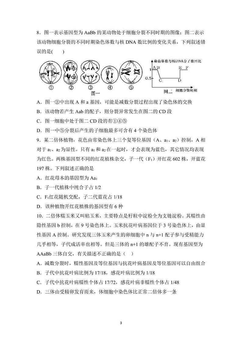 高三生物第四次月考试题第3页