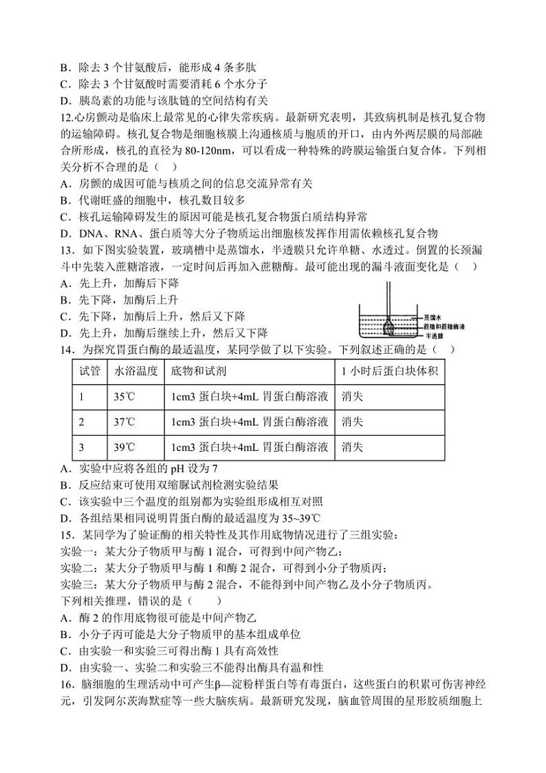2024～2025学年天津市静海区第一中学高一(上)12月学生学业能力调研生物试卷(含答案)第3页