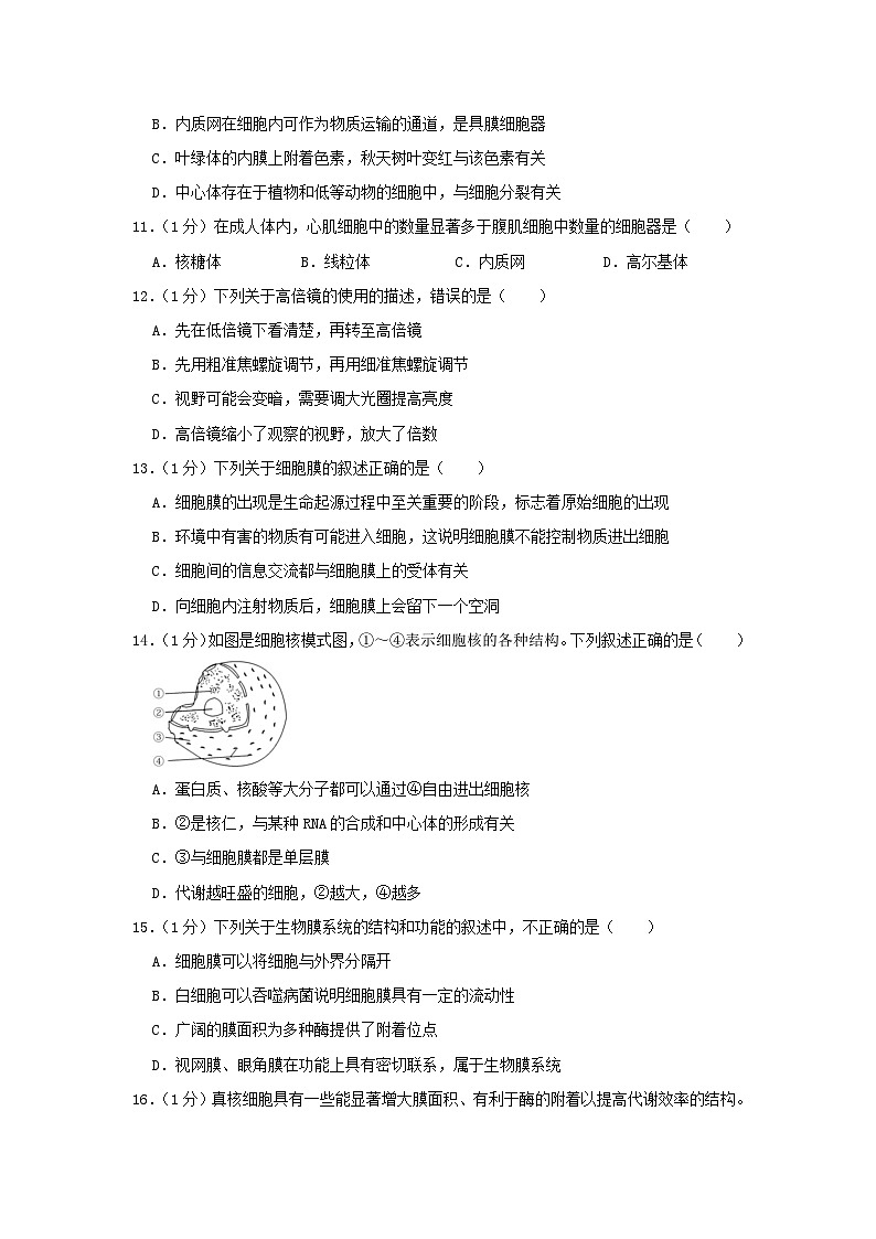 黑龙江省哈尔滨市2023_2024学年高一生物上学期期中试题含解析第3页
