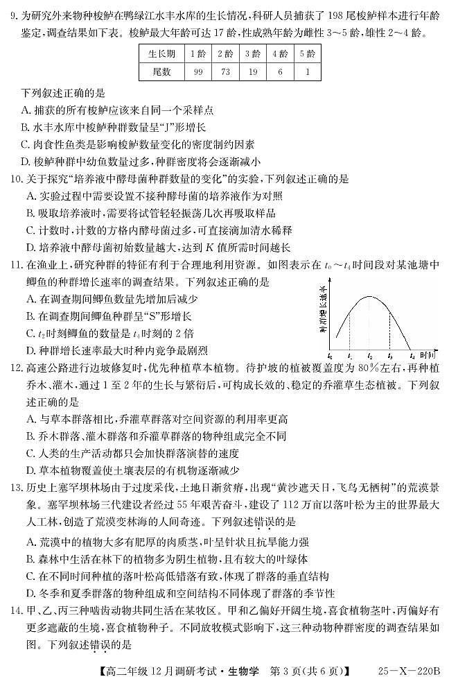 26 届高二年级 TOP二十名校12月调研考试生物试卷第3页