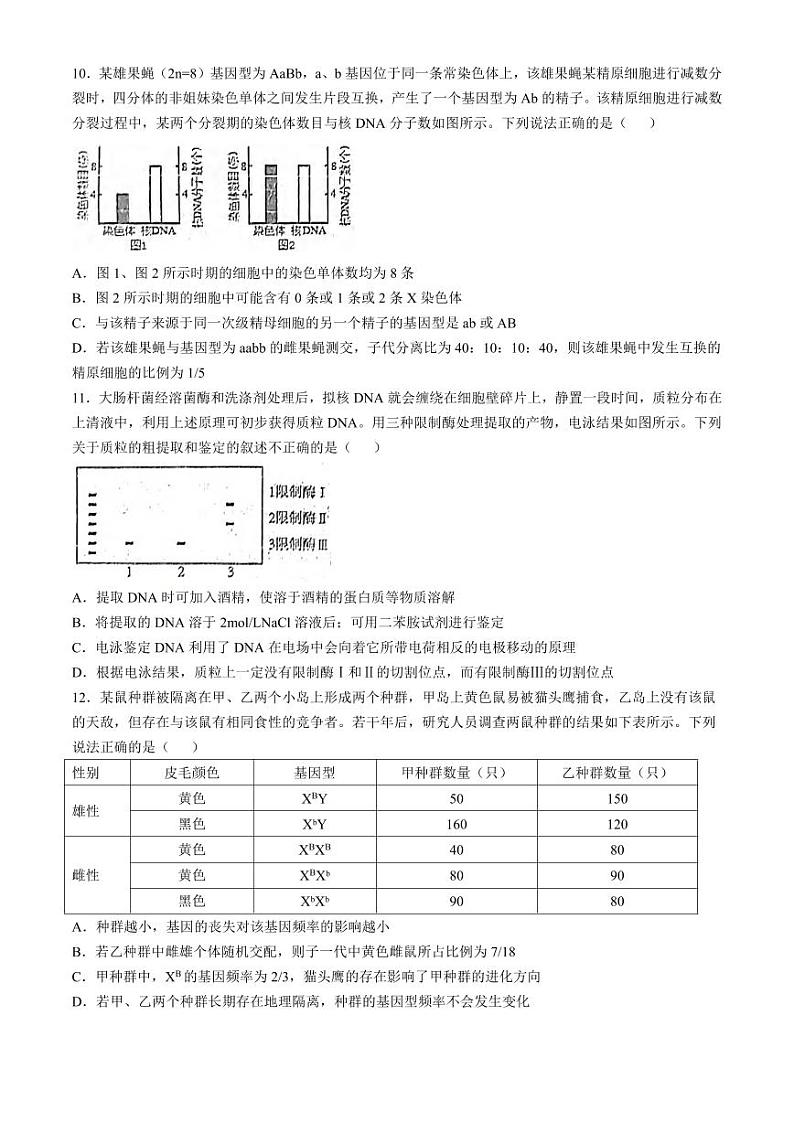 生物丨四川省南充市阆中东风学校2025届高三12月月考生物试卷及答案第3页