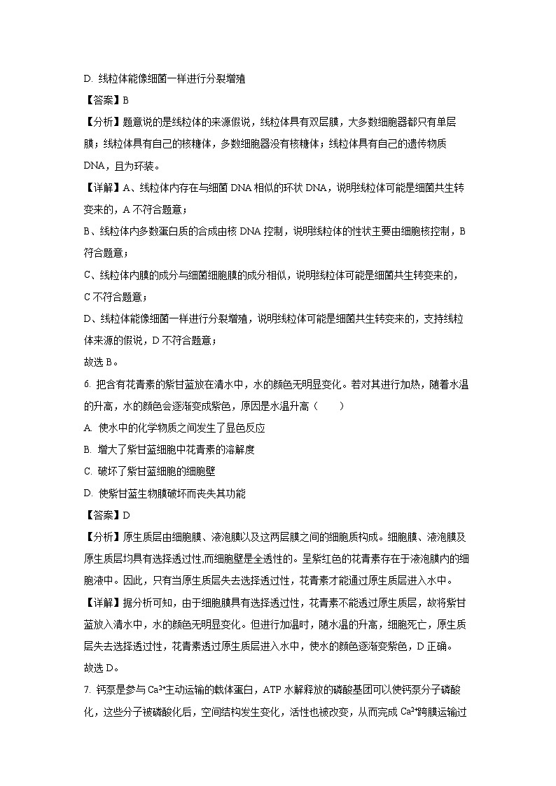 山东省枣庄市薛城区2023-2024学年高一上1月期末生物试卷（解析版）第3页