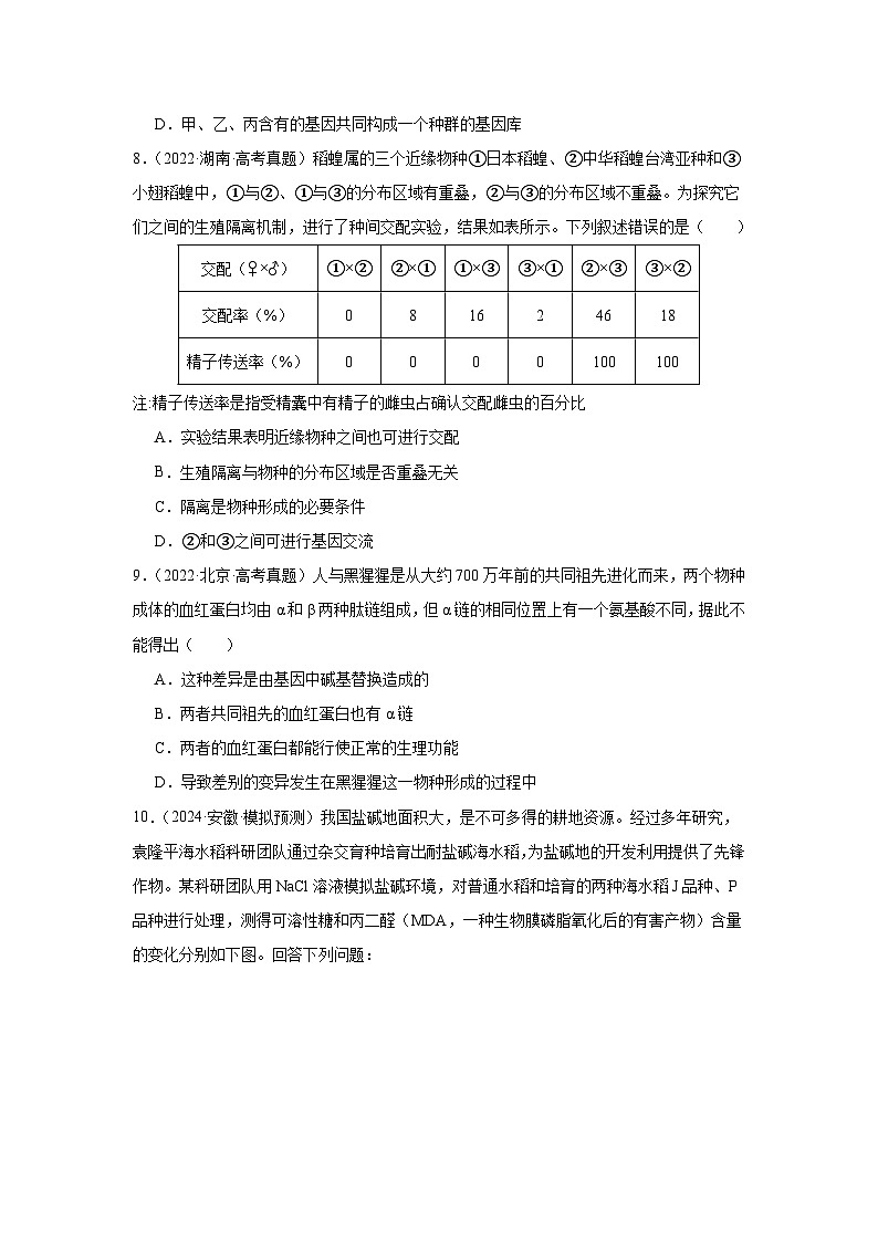 人教版（2019）高中生物必修二《遗传与进化》第6章生物的进化6.3.2《隔离在物种形成中的作用》-分层作业（解析版）第3页