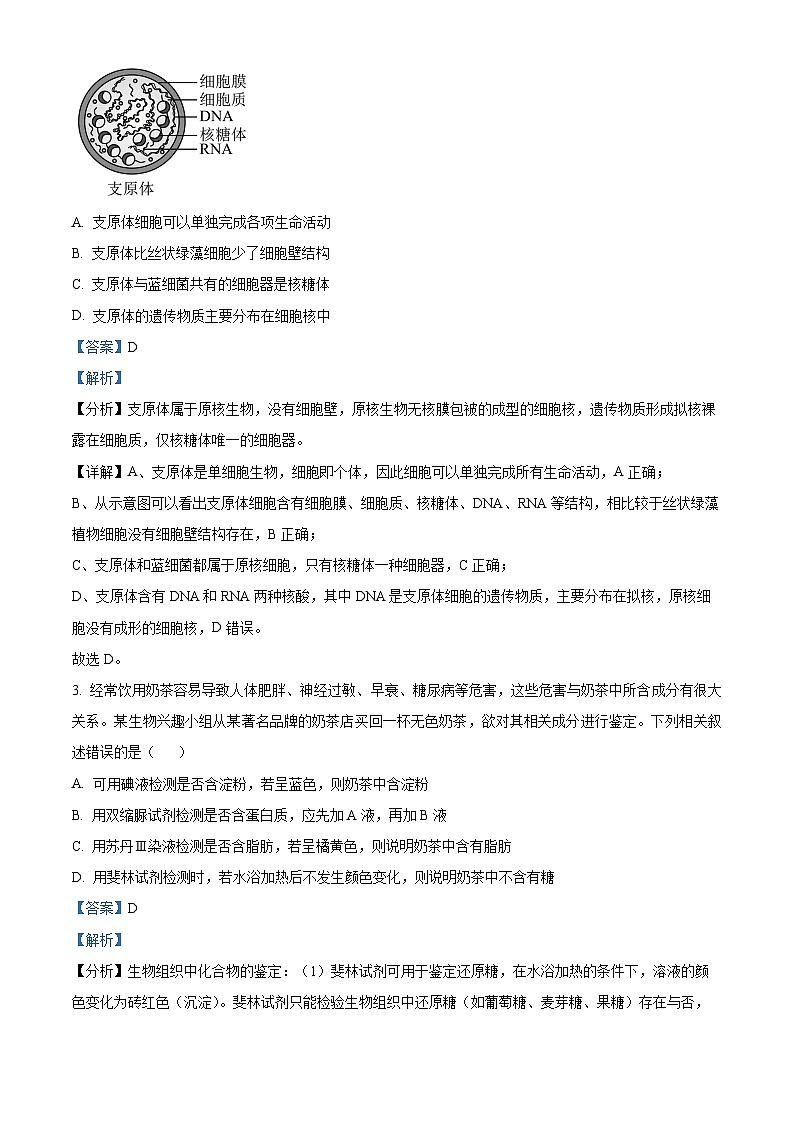 广西壮族自治区贺州市2023-2024学年高一上学期期末考试生物试题含解析第2页