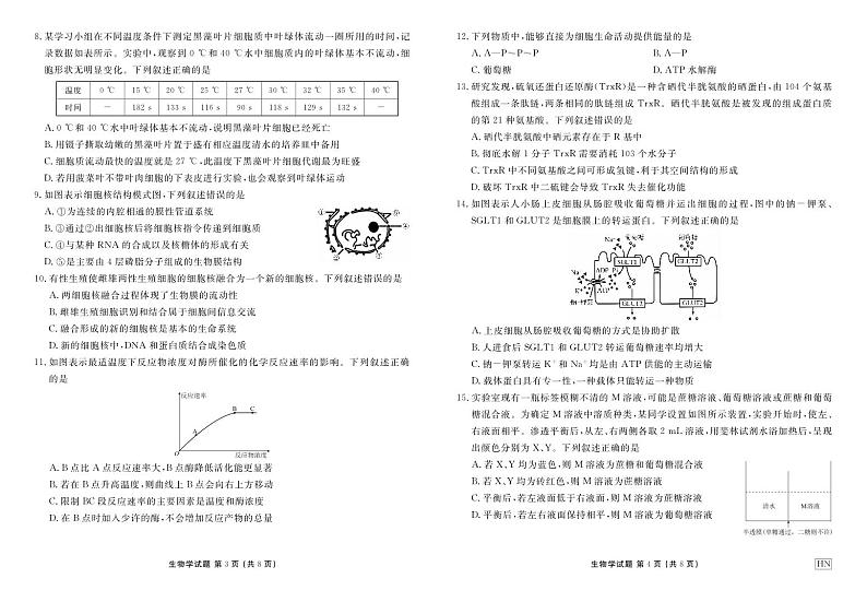 河南部分重点中学2024-2025学年度高一年级上学期12月联考生物试卷及答案第2页