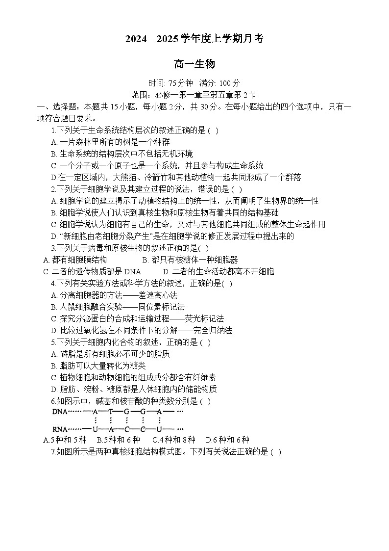 辽宁省辽南协作体2024—2025学年高一上学期第三次月考生物试卷-A4第2页