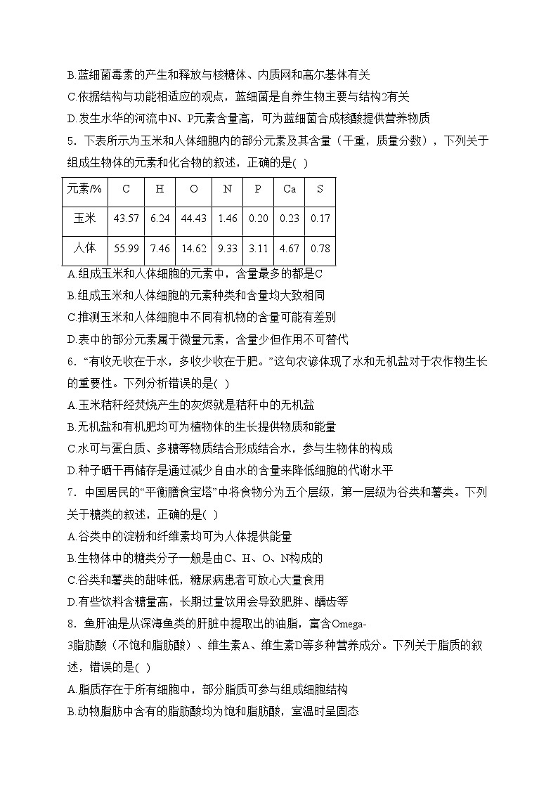 河南省部分学校2024-2025学年高一上学期11月期中联考生物试卷(含答案)第2页