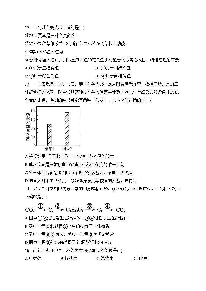 黄梅县育才高级中学2025届高三上学期12月月考生物试卷(含答案)第3页