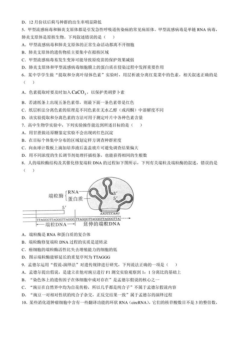 2024～2025学年江苏省扬州市高邮市高三(上)12月月考生物试卷(含答案)第2页