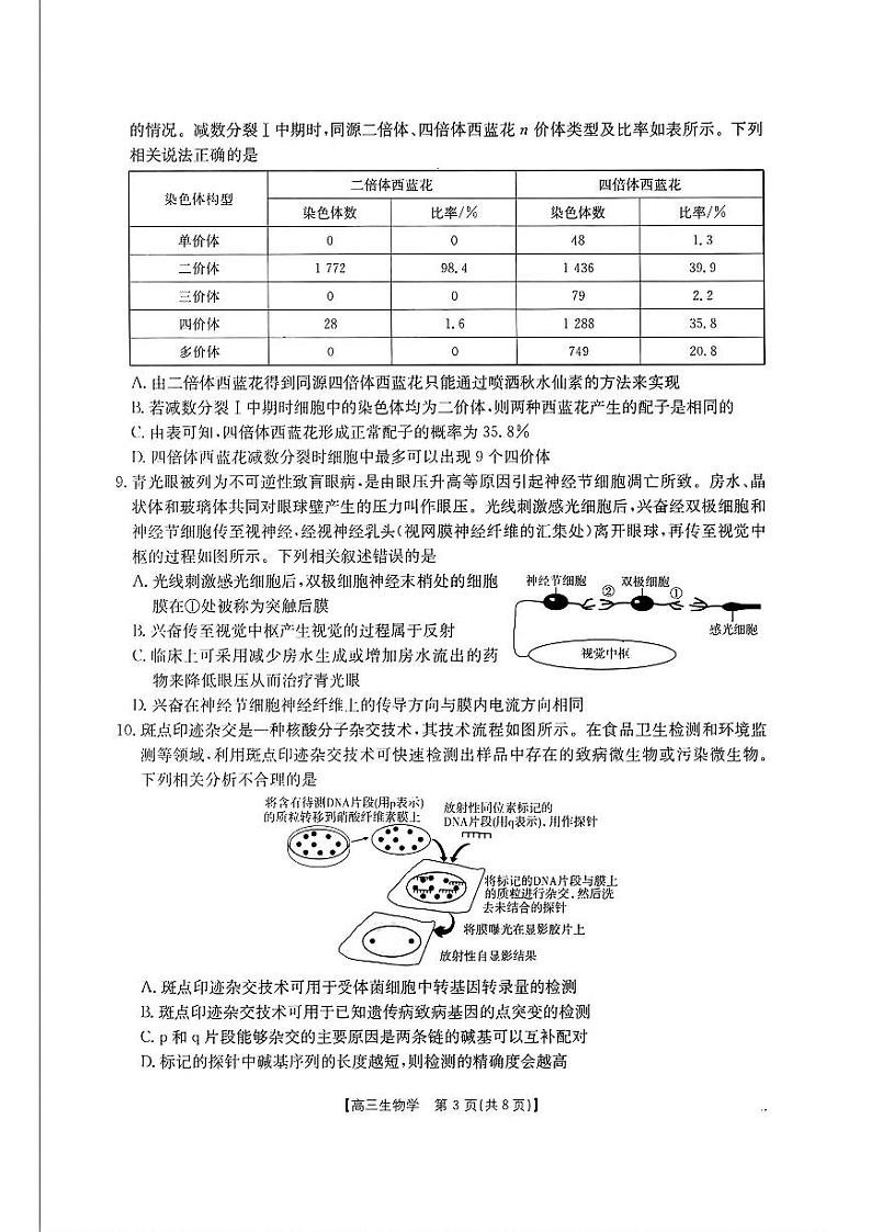 福建、广东金太阳2025届高三上学期12月联考生物试题及答案第3页