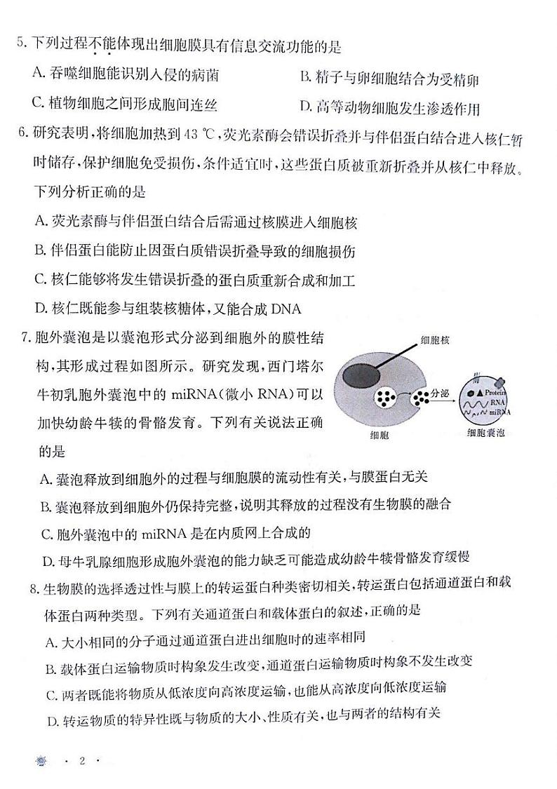甘肃省白银市靖远县第一中学2024-2025学年高一上学期12月期末模拟生物试题第2页
