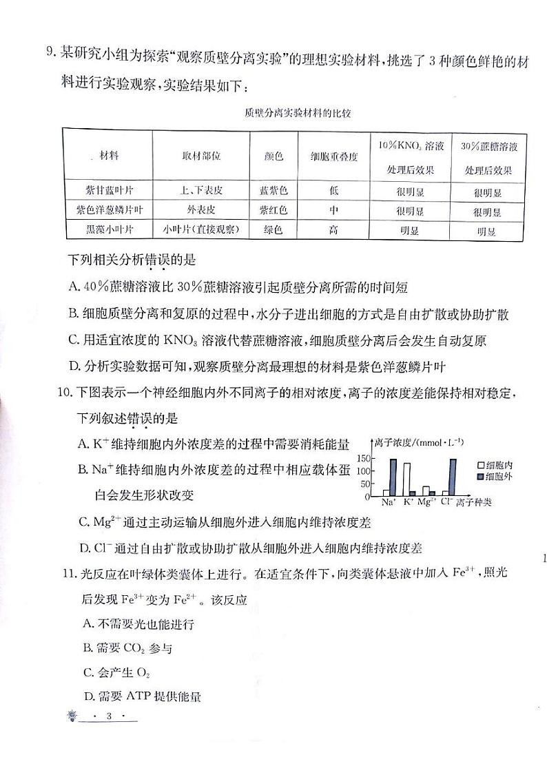 甘肃省白银市靖远县第一中学2024-2025学年高一上学期12月期末模拟生物试题第3页