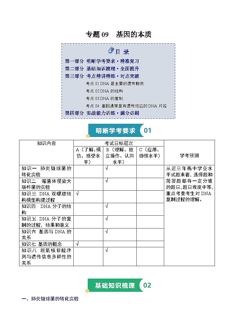 专题09 基因的本质（知识梳理+4大考点精讲精练+实战训练）（解析版）第1页