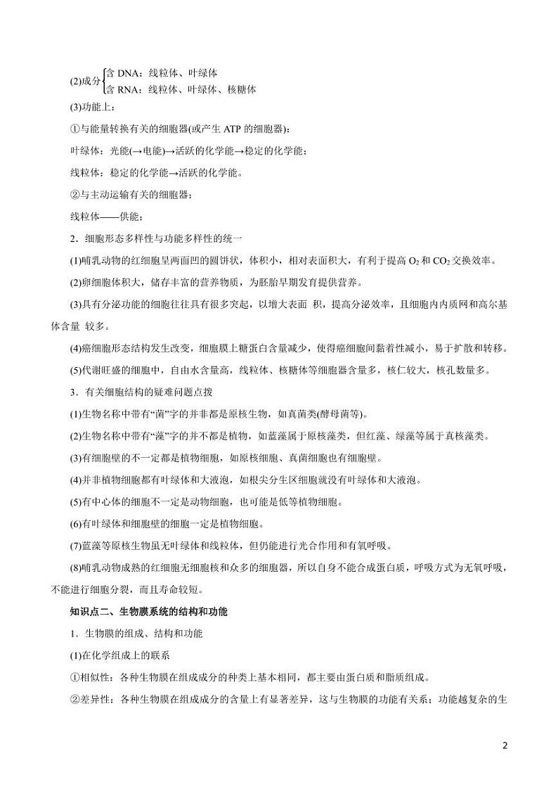 《高中知识清单》生物（专题）-专题02 细胞的结构（讲）（原卷+解析版）第2页